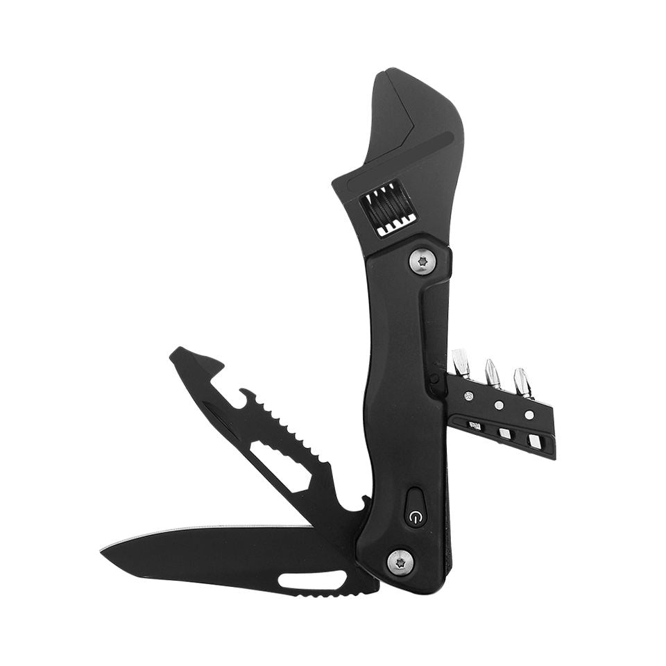 Arkaru All black adjustable wrench for outdoor multi-purpose combination tool wrench with light attached